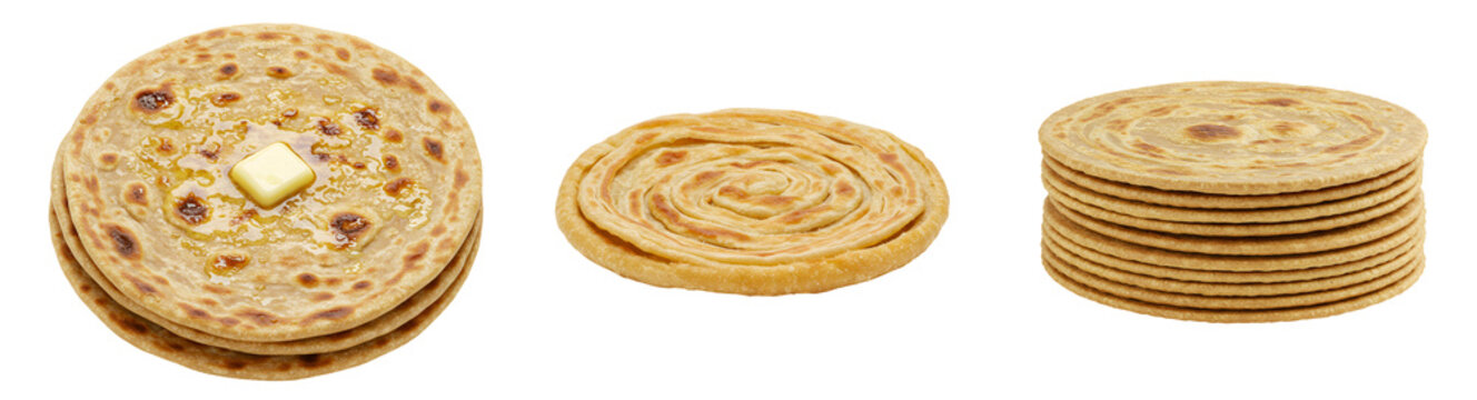 Homemade paratha recipe indian flatbread breakfast lunch dinner food photography cooking culinary delicious 100 on transparent background