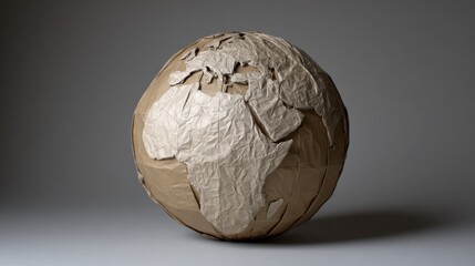 Artistic Representation of Earth Made from Crumpled Brown Paper with Detailing of Continents and Oceans