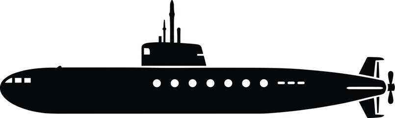 Fototapeta premium submarine with periscope raised, side profile, solid black silhouette