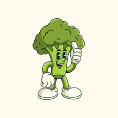 Mascot Cartoon broccoli Vector illustration hand drawn