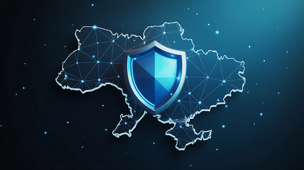 Shield Ukraine Map Digital Security Cybersecurity Network Protection