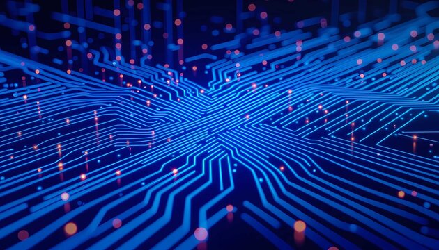Modern technology illustration showing flowing data connections and electric lines