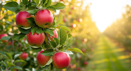 Obraz premium A close-up shot of a branch of an apple tree laden with ripe, red apples