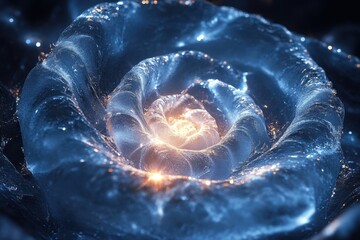 Blue and white spiral on black background.