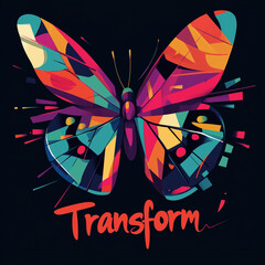 Bright geometric butterfly with the word Transform