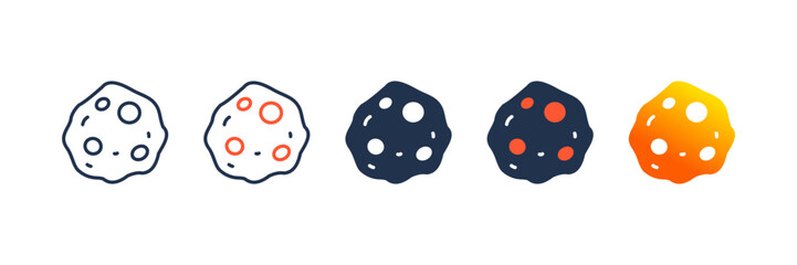 Asteroid icon set multiple style collection