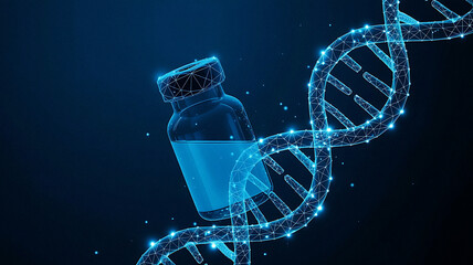 Vaccine Vial and DNA Strand Health Science and Innovation Theme