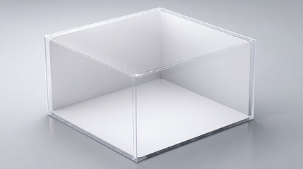 Empty clear display box for showcasing products, ideal for presentations, advertising, and product mockups, perfect for retail and e-commerce promotions