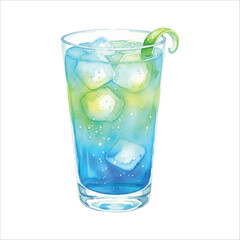 Glow-in-the-Dark Tonic Watercolor Cocktail Illustration, Bright Drink on White
