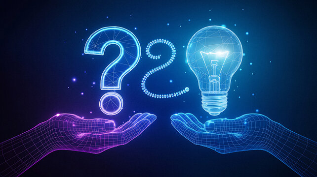 Question Mark Light Bulb on Hands Representing Ideas and Solutions