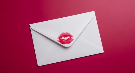 Sealed with a Kiss - Love Letter on Red Background.