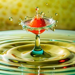 Droplet of water splashing into a clear pool  concept of macro photography, purity and freshness 