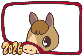 赤い手綱の馬フレームのイラスト