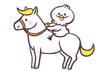 白馬に乗る白い鳥のイラスト