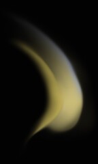 Liquify Holographic Gradient. Abstract Crescent Shape with Blue and Yellow Gradient on Balck Background
