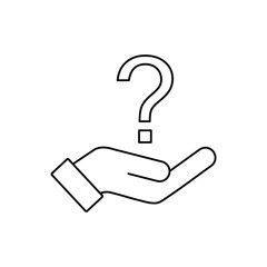 Holding Hand Question Mark Icon Vector ? FAQ Support, Uncertainty or Doubt Symbol, Information Help and Advice, Thin Line Editable Stroke Illustration..eps