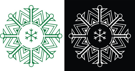 Elegant Green Geometric Snowflake Vector Graphic Design: Winter Holiday Decoration, New Year's Ornament