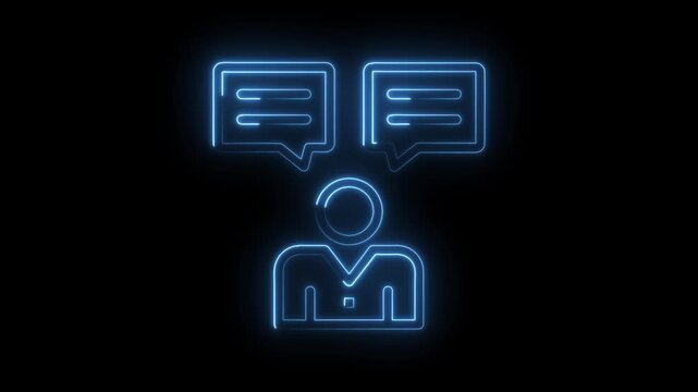 Glowing neon social media communication concept person sharing thoughts and ideas online