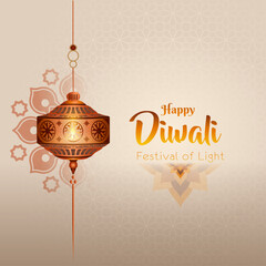 happy diwali greetings card design with lanterns and decorative background