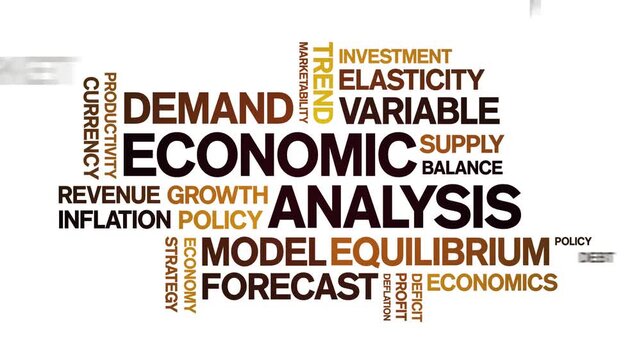 Economic Analysis animated word cloud-text design animation tag kinetic typography seamless loop.