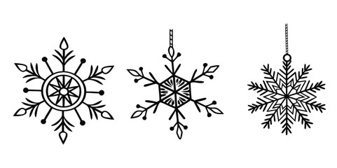 Snowflake Ornament Line Art on Transparent Background: Winter Holiday Decoration Vector - Simple and Elegant Design for Festive Season Graphics