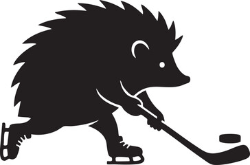 Hedgehog Playing Ice Hockey Illustration
