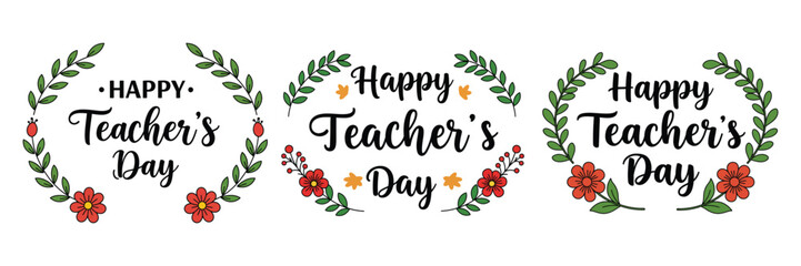 Happy Teacher's Day Floral Wreath Vector Set