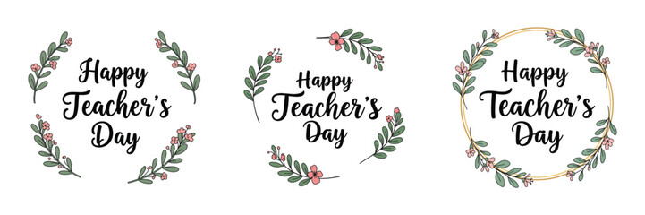 Happy Teacher's Day Floral Wreath Vector Set