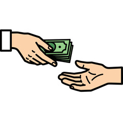 Two Hands Exchanging Money, Giving and Receiving Cash Illustration