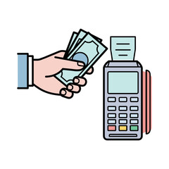 Hand Paying with Cash at a Point of Sale Terminal Icon Illustration