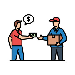 Cash on Delivery Service with Customer Paying Courier for Package Illustration