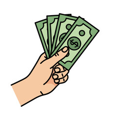 Hand Holding a Fan of Green Dollar Banknotes Illustration