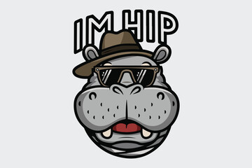 Cool hippo wearing sunglasses and hat text im hip graphic design