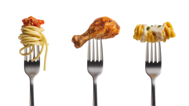 Delicious Food on Forks A Trio of Culinary Delights Ready to Eat