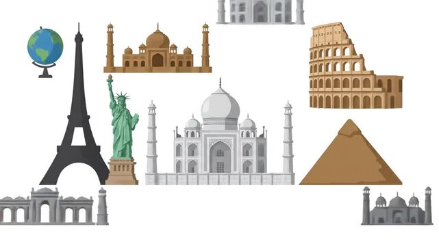 Iconic World Landmarks Montage: Eiffel Tower, Taj Mahal, Pyramids, and More!