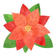 クリスマスに使えるポインセチアの水彩イラスト  葉っぱ付き