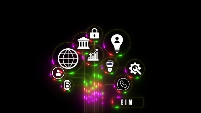 Animated eim technology illustration connecting data points across a modern digital interface. Futuristic digital technology infographic.4k animation.