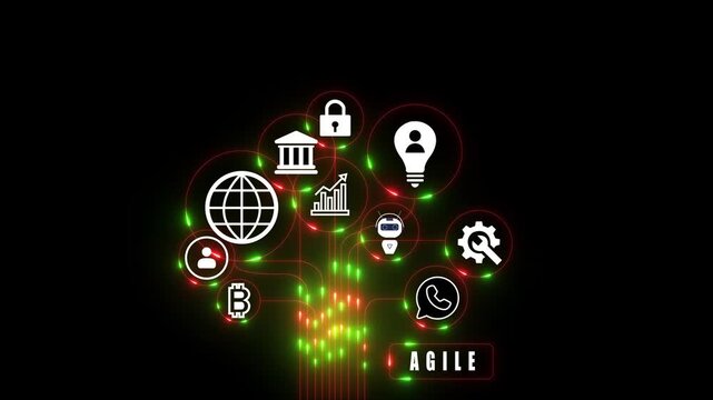 Concept of agile software development. Glowing blue neon line circle animation.4k motion video.