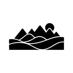 Mountain Landscape with Sun – Adventure and Sunrise Vector Icon