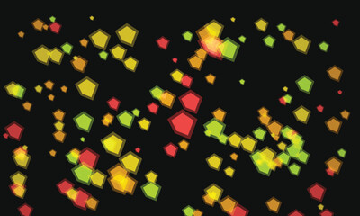 Abstract geometric shapes composition with yellow and red tones on black background