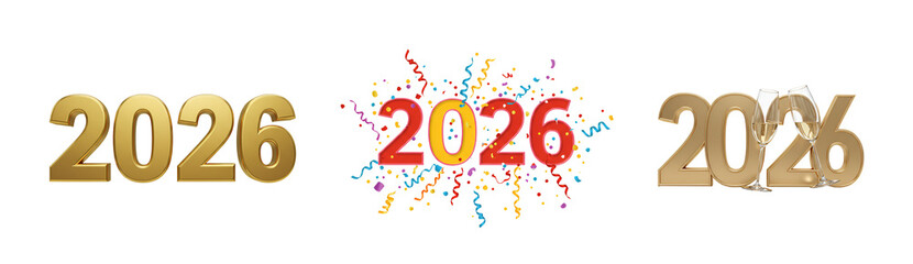 Happy new year 2026 golden celebration festive design element holiday greeting card banner poster template on transparent background