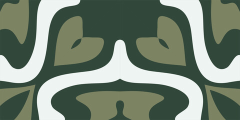 Organic Abstract Pattern with Shades of Green and White Shapes Creating a Symmetric Design.
