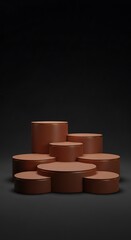 Elegant Brown Podium Display for Product Presentation on Dark Background.