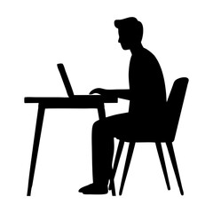 Fototapeta premium SILHOUETTE OF A MAN IN A SUIT SITTING ON A CHAIR WITH A LAPTOP ON A DESK