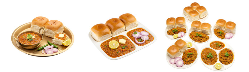Delicious pav bhaji indian street food recipe mumbai style served with butter and veggies tasty meal cuisine on transparent background