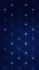 Abstract digital background featuring a geometric pattern of interconnected lines and nodes, illuminated with glowing blue and white points on a deep navy background, creating a futuristic and tech-in