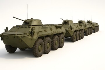 Fototapeta premium 3D Convoy of Armored Personnel Carriers (APCs) Isolated on White Background