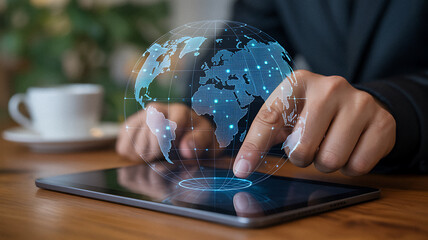 Global business network connection. Digital world communication online