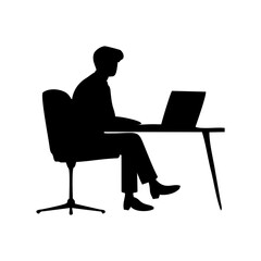 SILHOUETTE OF A MAN IN A SUIT SITTING ON A CHAIR WITH A LAPTOP ON A DESK