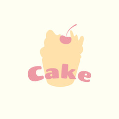 Minimalist cupcake illustration with “CAKE” text. Simple vector design suitable for logo, menu, bakery branding, packaging, or T-shirt print.